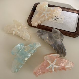 原创设计发夹微闪海星发抓超大号鲨鱼夹立体醋酸气质彩色盘发抓夹