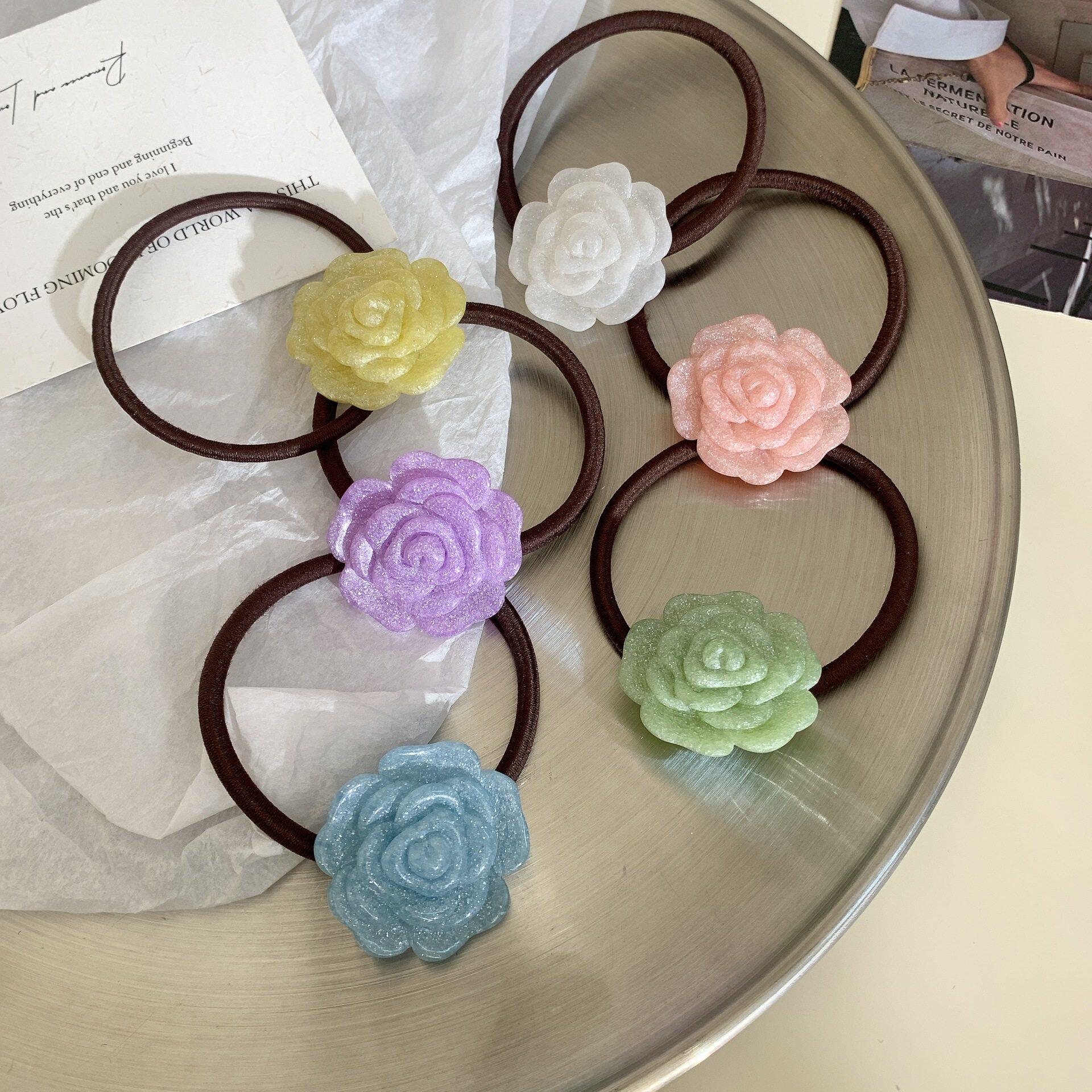 韩版高弹力橡皮筋优雅小众花朵发圈高级感气质发绳扎马尾头绳发饰