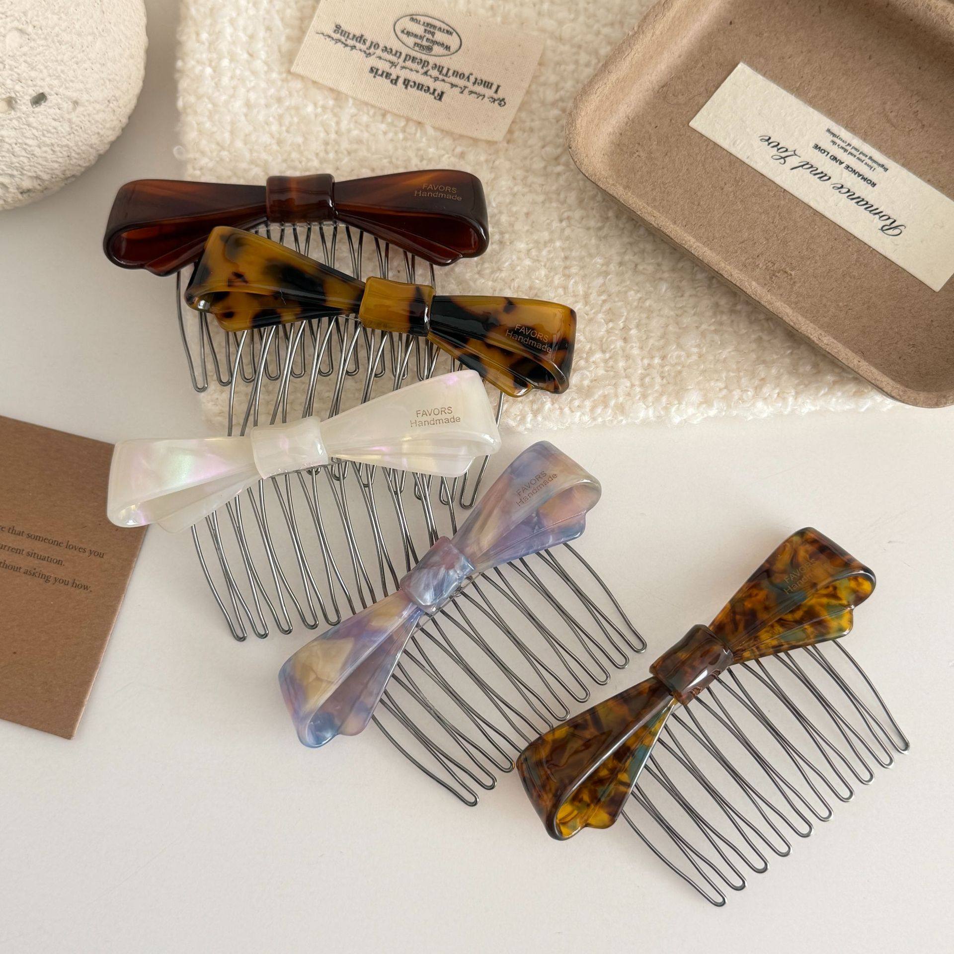 醋酸蝴蝶结倒插梳日韩新款头饰简约盘发发梳刘海梳高级感气质发饰