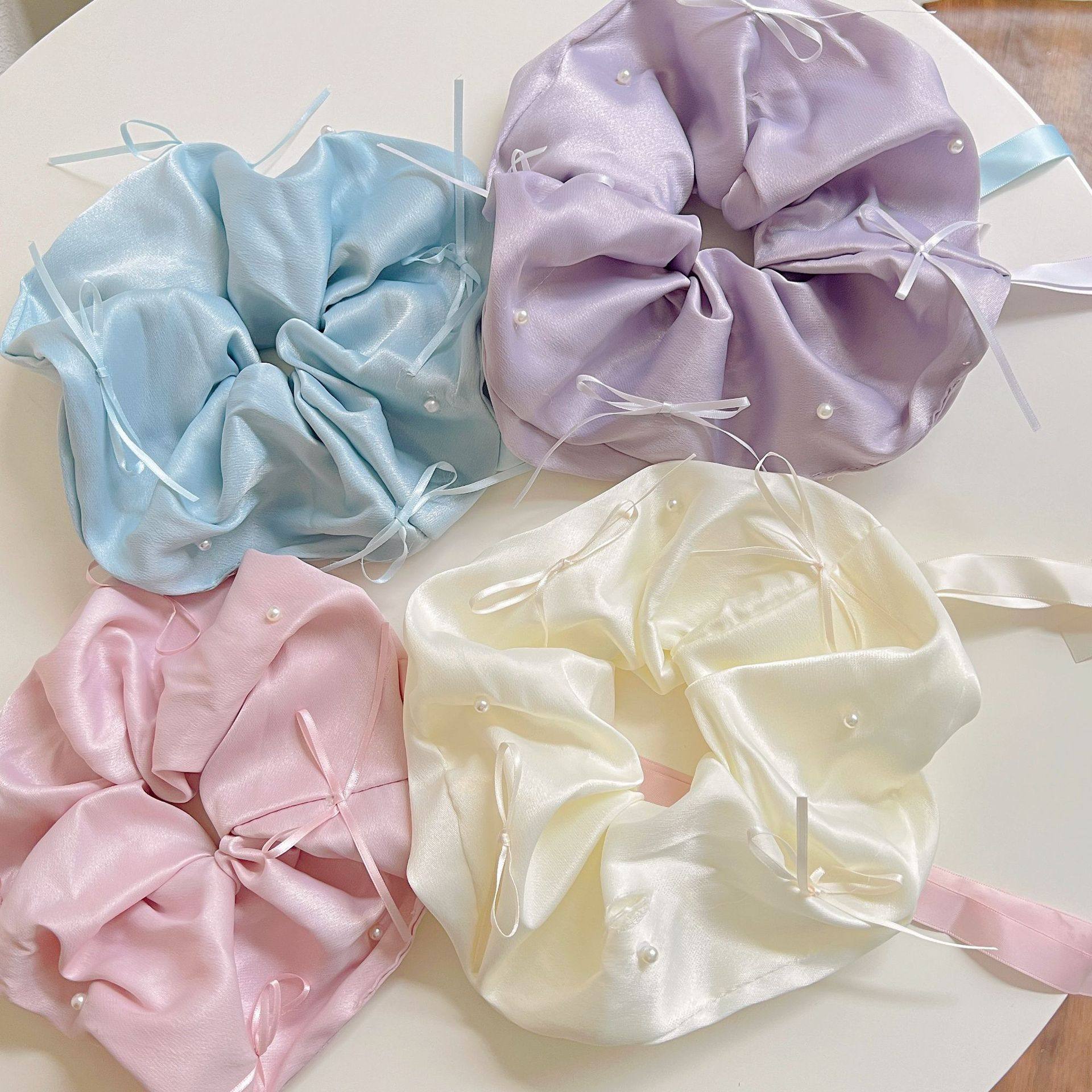 蝴蝶结珍珠飘带超大缎面大肠发圈女高级感韩系发饰超大号头绳新款