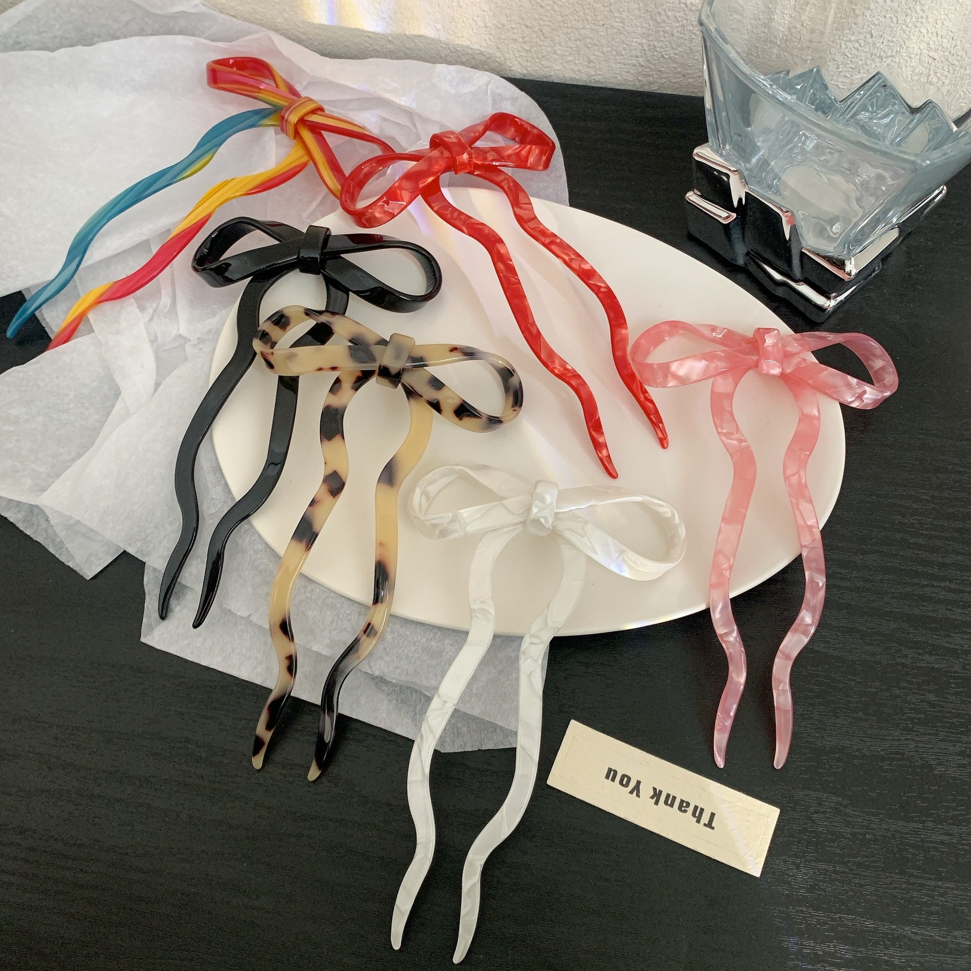 韩国小清新甜美少女风蝴蝶结发簪长发盘发醋酸发钗丸子头发饰新款