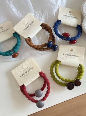 蓝色高弹力红豆豆头绳发圈韩国高级感粗发绳橡皮筋耐用不伤发发饰