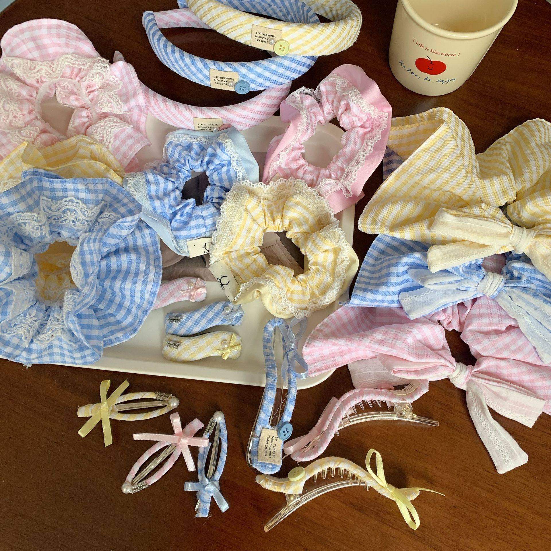 蓝色蝴蝶结蕾丝花边大肠发圈女感韩系大号丸子头发绳2026发饰头饰,饰品/流行首饰/时尚饰品新,发饰,淘宝优惠券,粉丝福利购,淘宝优惠卷