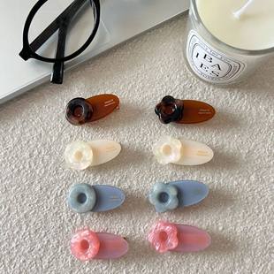 甜美奶糖色立体减龄小花朵发夹撞色小号椭圆鸭嘴夹刘海侧边夹小众