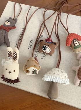 甜美可爱毛绒绒小动物咖色项链女秋冬级高感毛衣链配饰个性卫衣链