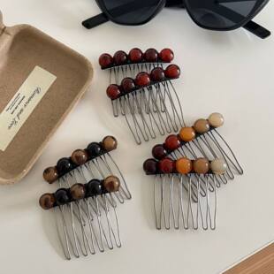 韩版小号发梳甜美五颗珠子倒插梳两侧边夹刘海碎发颅顶发卡发夹