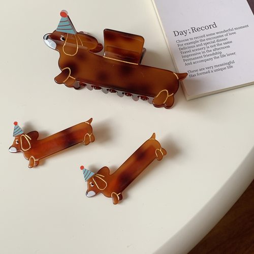 趣味卡通腊肠狗鸭嘴夹新款醋酸狗狗发夹鲨鱼夹后马尾盘发侧边发饰