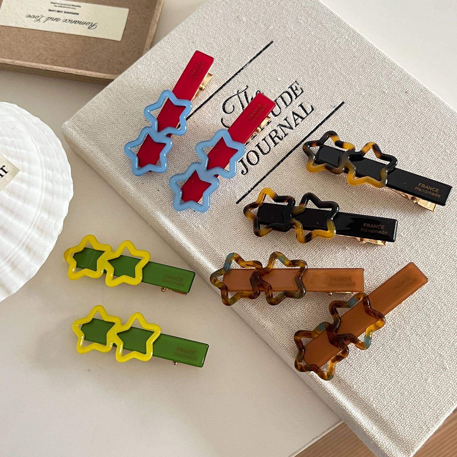 韩国France镂空五角星撞色醋酸发夹鸭嘴夹少女减龄刘海夹百搭发卡,饰品/流行首饰/时尚饰品新,发饰,淘宝优惠券,粉丝福利购,淘宝优惠卷