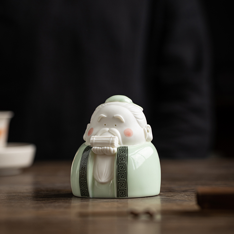 中式陶瓷孔子茶宠摆历史人物