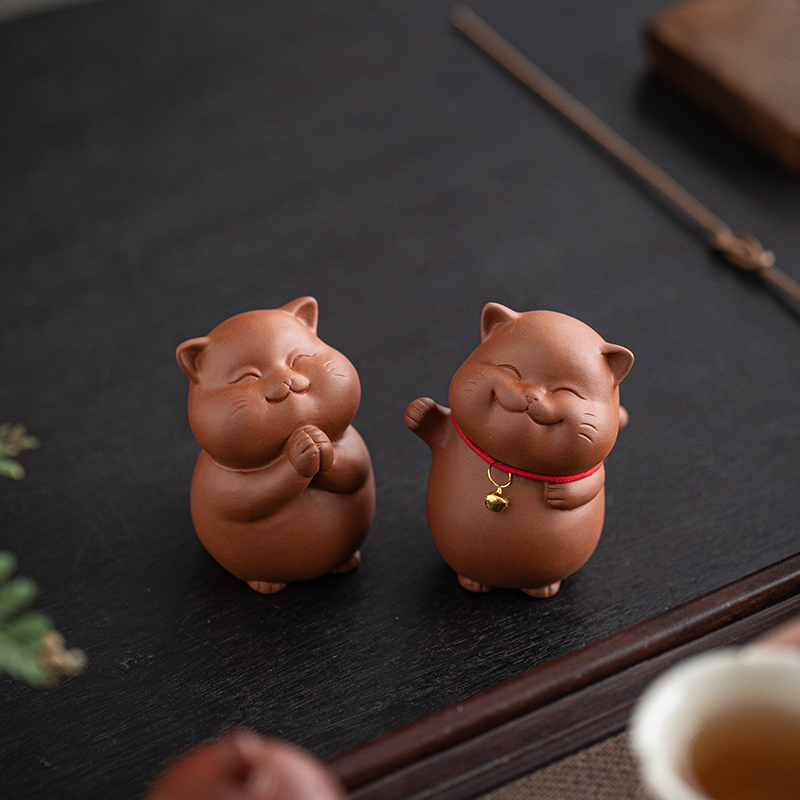 创意紫砂可爱小猫咪茶宠摆件