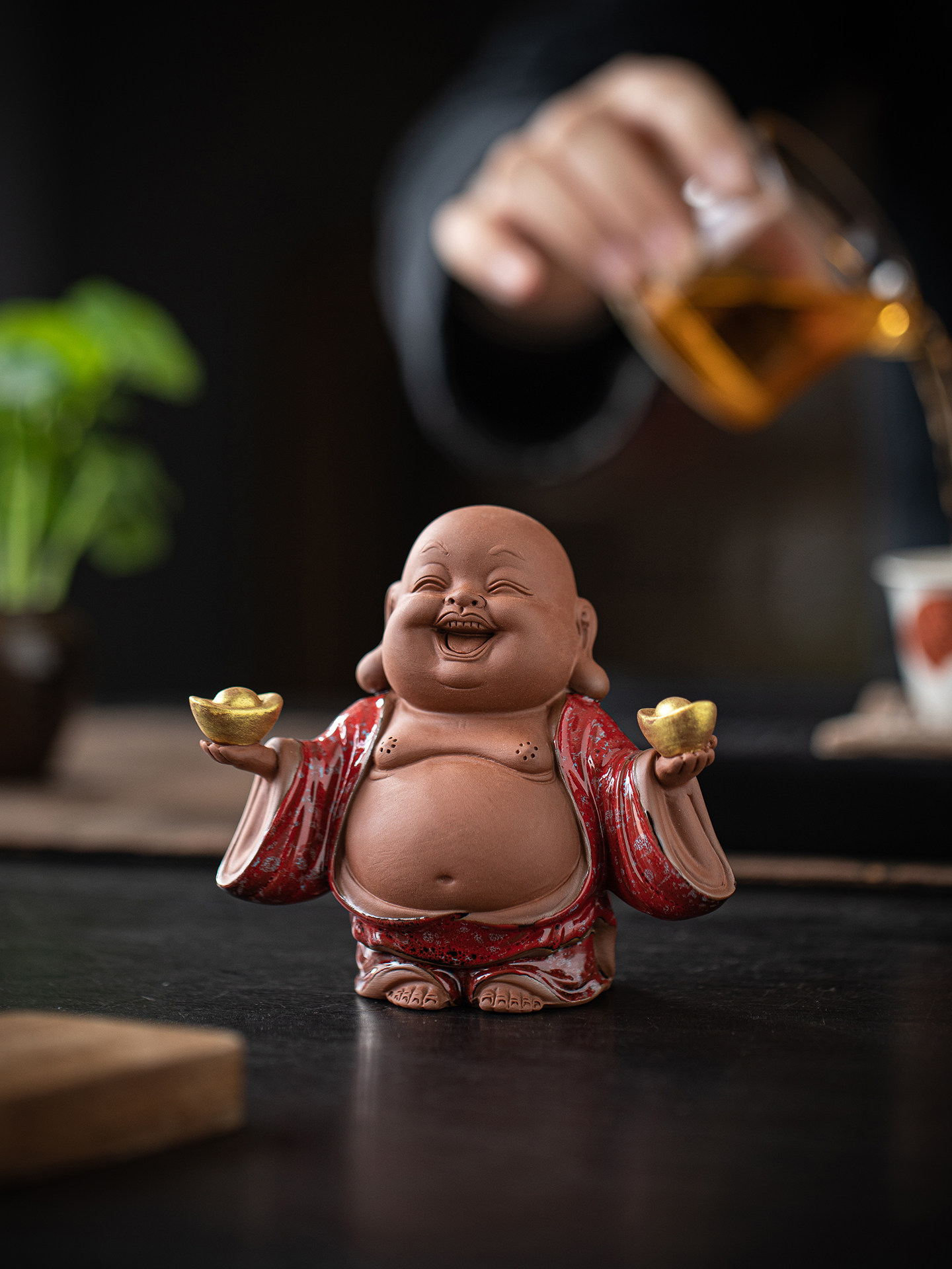 紫砂大肚弥勒佛茶宠摆件招财笑佛中式家居客厅茶室茶桌面装饰礼品