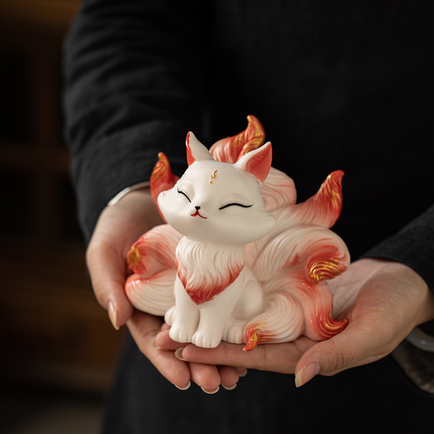 九尾狐陶瓷可爱小狐狸茶宠摆件