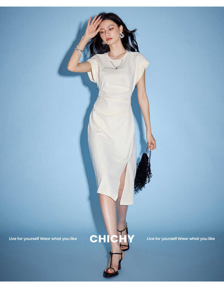 【七七酱专享】CHICHY休闲设计高短袖连衣裙CV8C023232