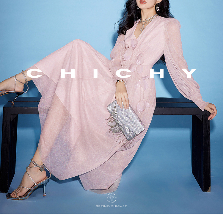【七七酱直播间】CHICHY珠光系列千金氛围感长袖连衣裙CC8F008243