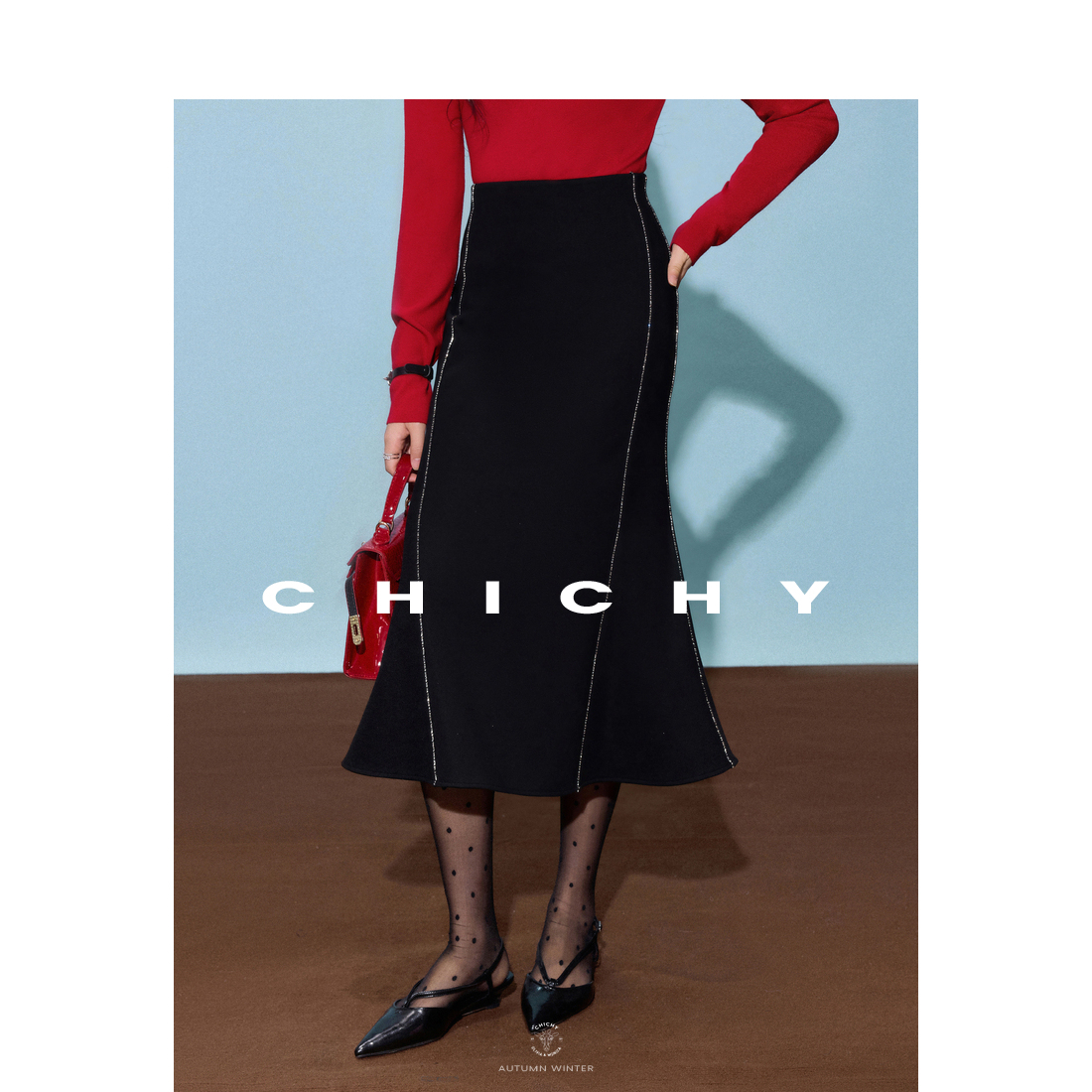 【薇薇专享】CHICHY法式名媛风黑色a鱼尾裙CC5C003244