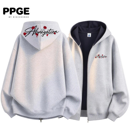 PPGE连帽开衫长袖简约百搭亲肤秋冬季休闲正品印花重磅华棉卫衣