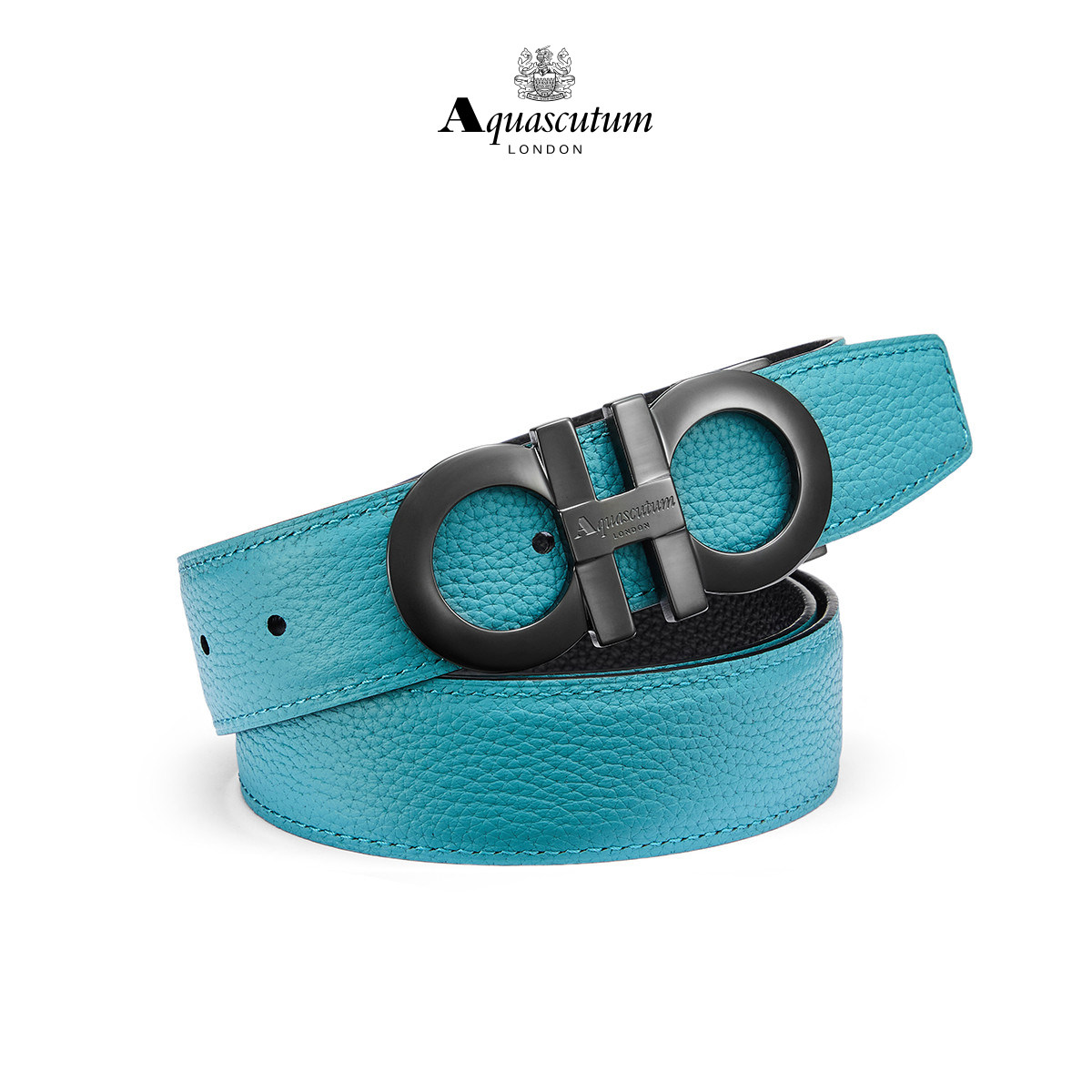 Aquascutum雅格狮丹 1851百年品牌 头层牛皮不锈钢扣头皮带礼盒男