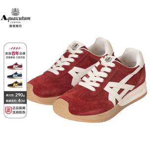 Aquascutum雅格狮丹1851百年品牌女鞋复古德训鞋本命年红色休闲鞋