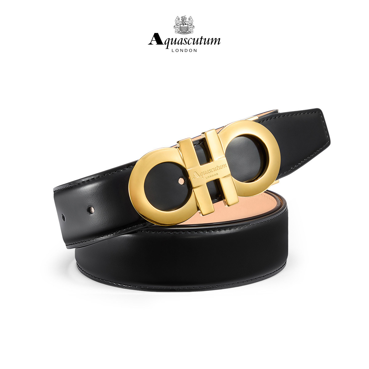 雅格狮丹头层牛皮不锈钢扣头皮带