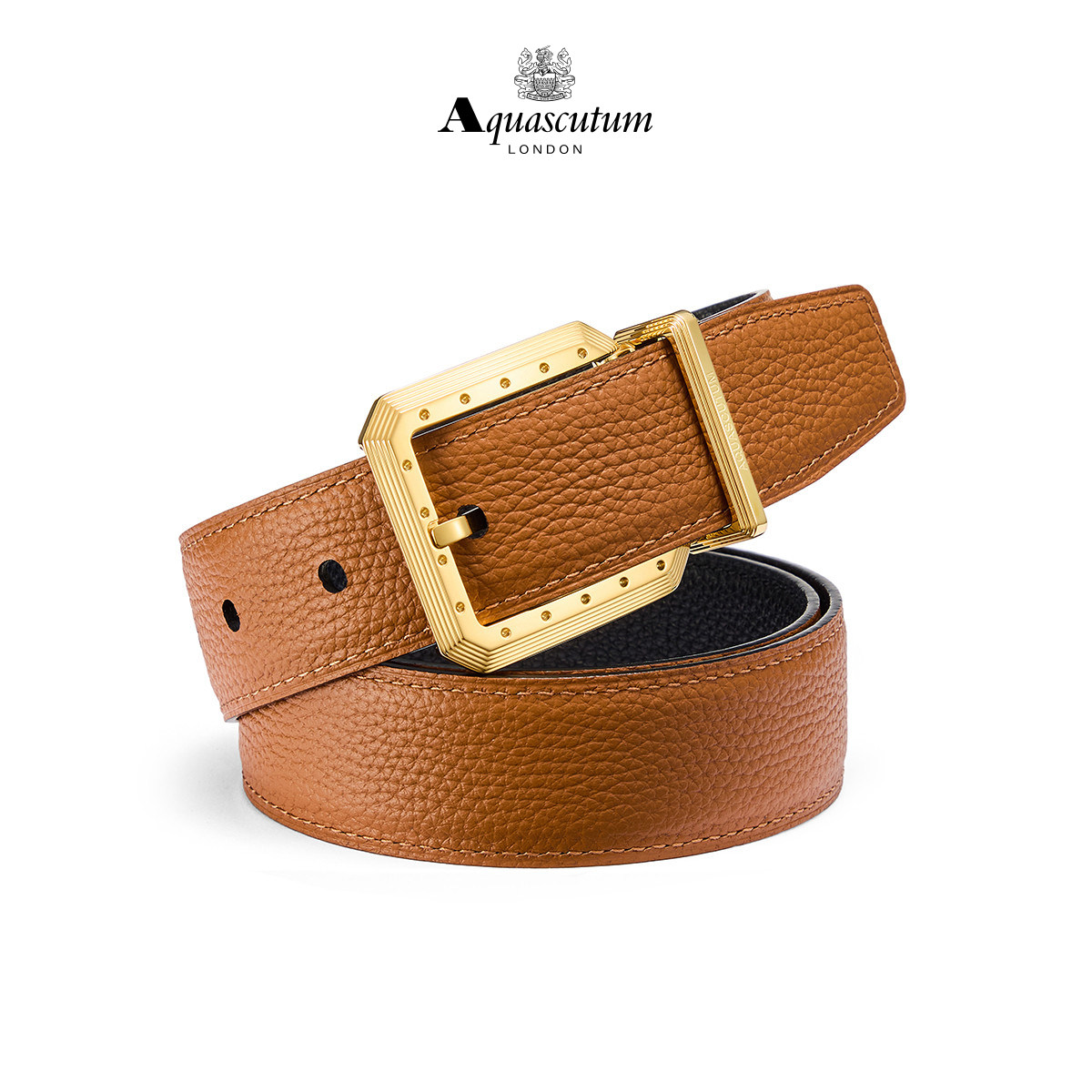 Aquascutum雅格狮丹 1851百年品牌 头层牛皮不锈钢扣头皮带礼盒男