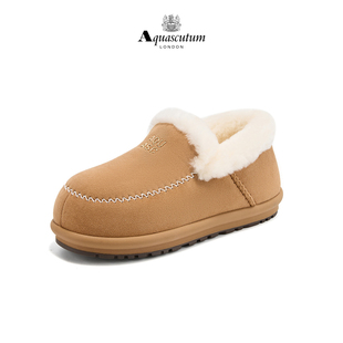 Aquascutum雅格狮丹 丑萌羊毛面包鞋加绒一脚蹬休闲舒适通勤女鞋