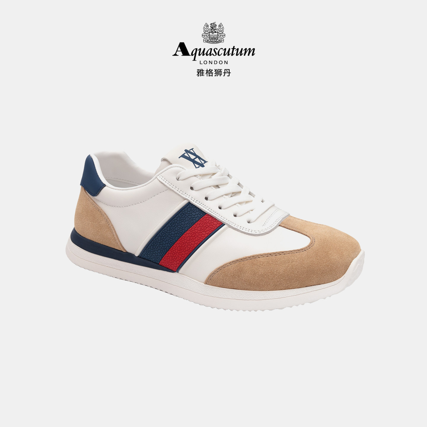雅格狮丹轻奢牛皮拼色时尚德训鞋图片