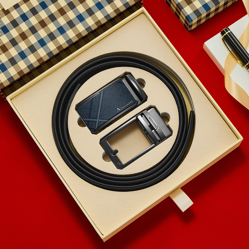 雅格狮丹双扣头腰带礼盒自动扣男