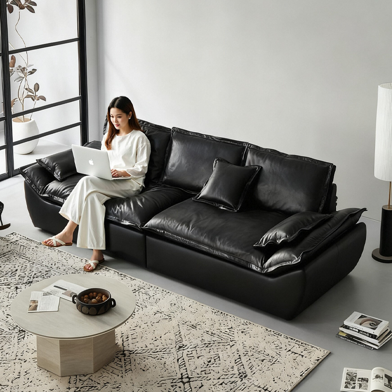 政府补贴帆船沙发别墅大平层法式客厅直排大坐深头层牛皮真皮沙发