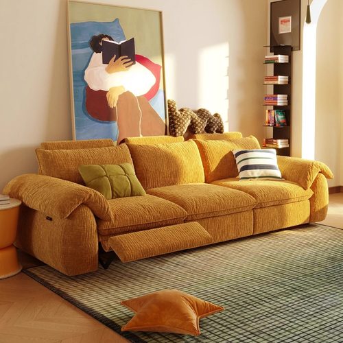 云羽可拆洗布艺电动沙发雪尼尔复古中古零靠墙可调节多功能沙发