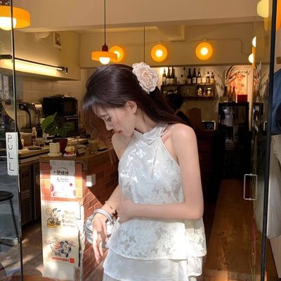 新中式国风旗袍清冷感禅意穿搭一整套挂脖上衣半身裙子套装女夏季