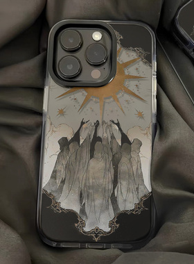 哩卜哩卜中古风太阳神适用苹果17手机壳iPhone17/16pro黑边13/11pro全包12mini防摔xsmax苹果14xr创意8/7plus