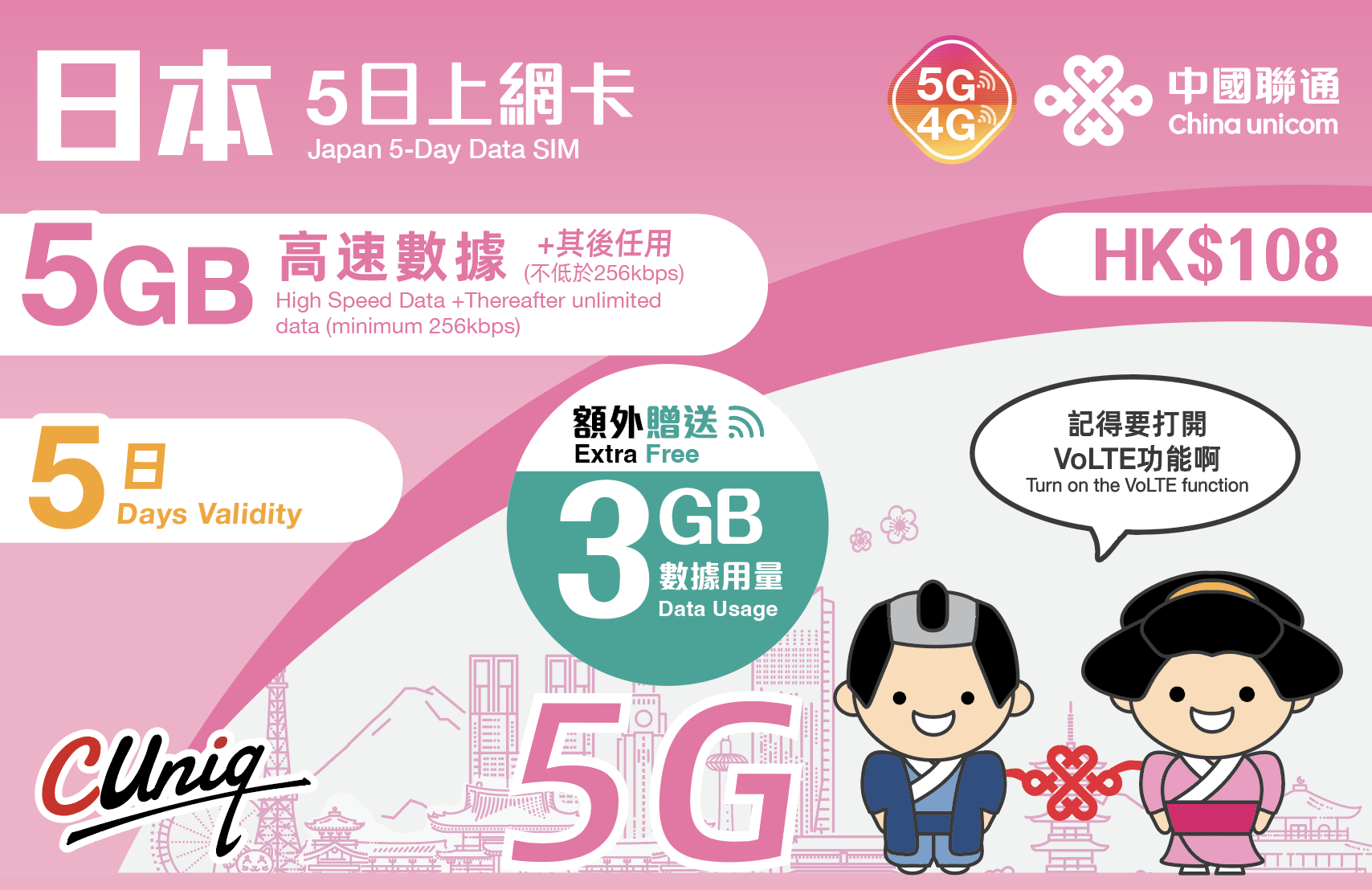 日本电话卡5-30天任选4g5g高速