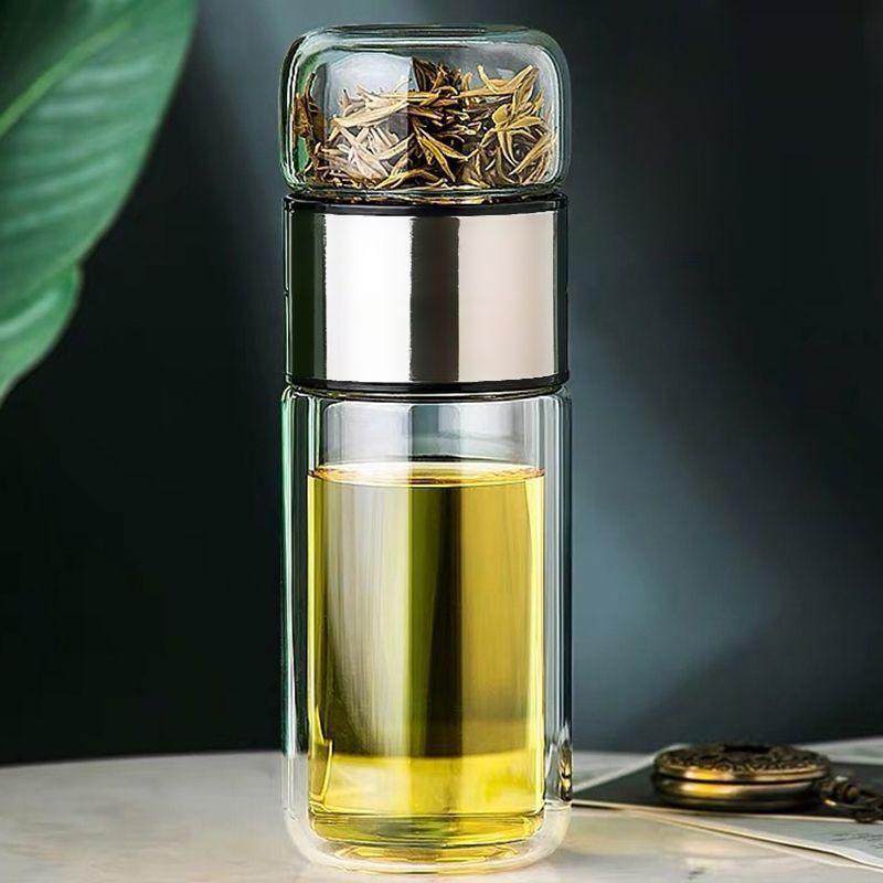 加厚耐高温玻璃杯茶水分离泡茶杯双层隔热创意便携水杯大容量微保