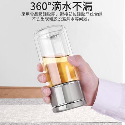 迷你水杯玻璃茶水分离茶杯高端杯双层隔热泡茶杯男女士随身简约花