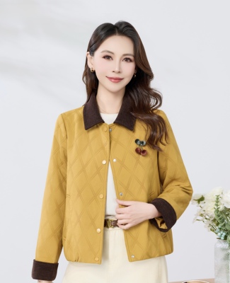 2026春季新款琪飞佳族翻领拼色提花气质春秋短款外套女