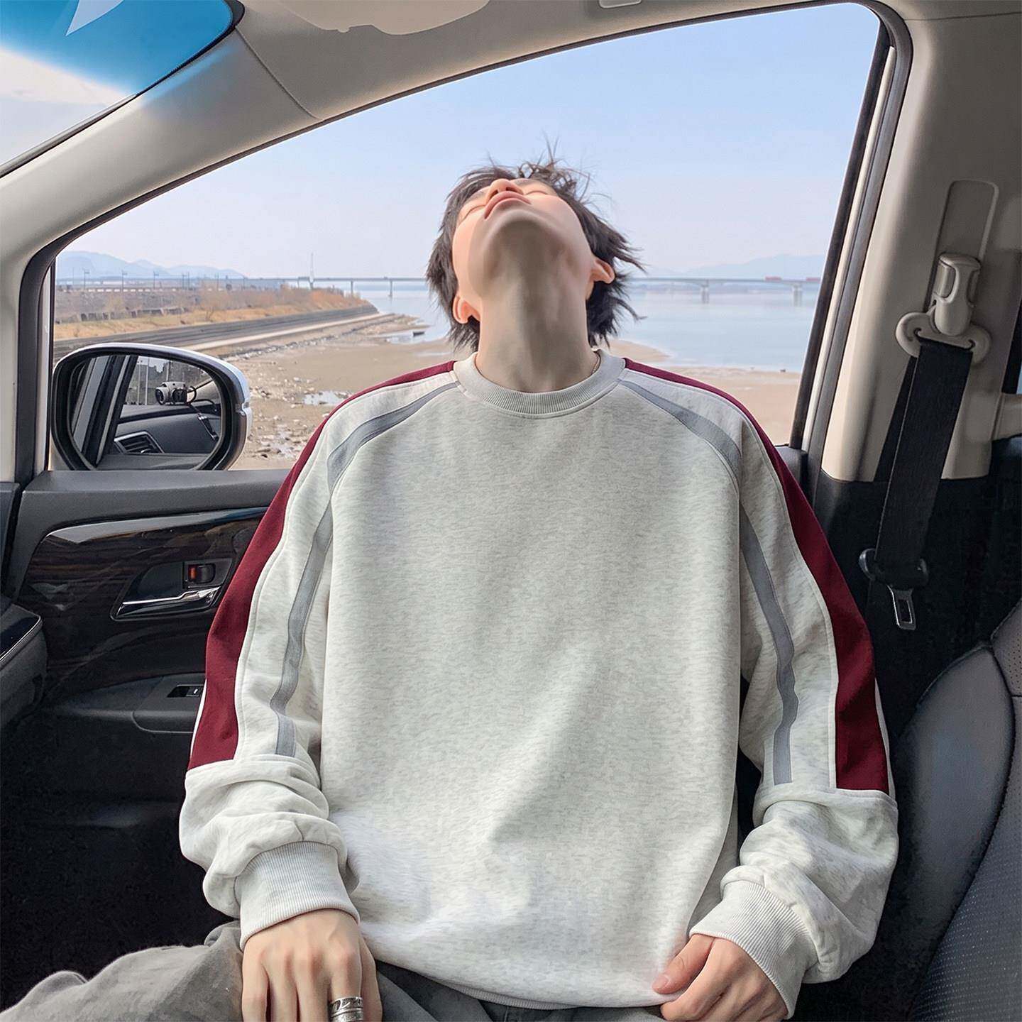 春秋季青少年圆领卫衣男孩初高中学生长袖打底衫大童男装运动上衣