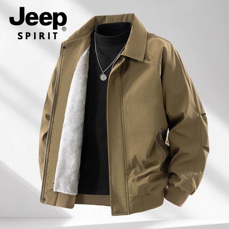 JEEP SPIRIT吉普美式翻领飞行夹克男士冬季加绒保暖外套宽松上衣