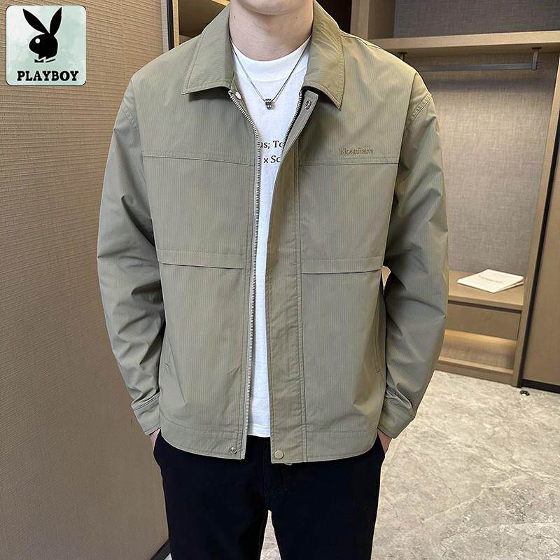 花花公子夹克男2026新款高端翻领外套潮流修身工装春秋薄款上衣服