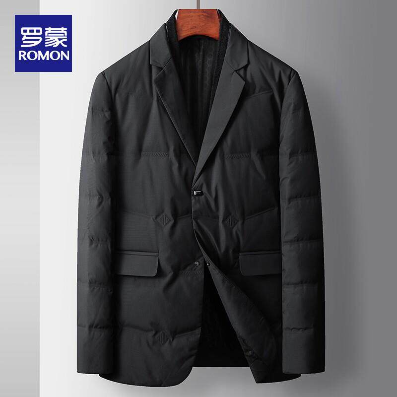 罗蒙2024秋冬季新款西装领羽绒服男中年爸爸短款薄款鸭绒西服外套