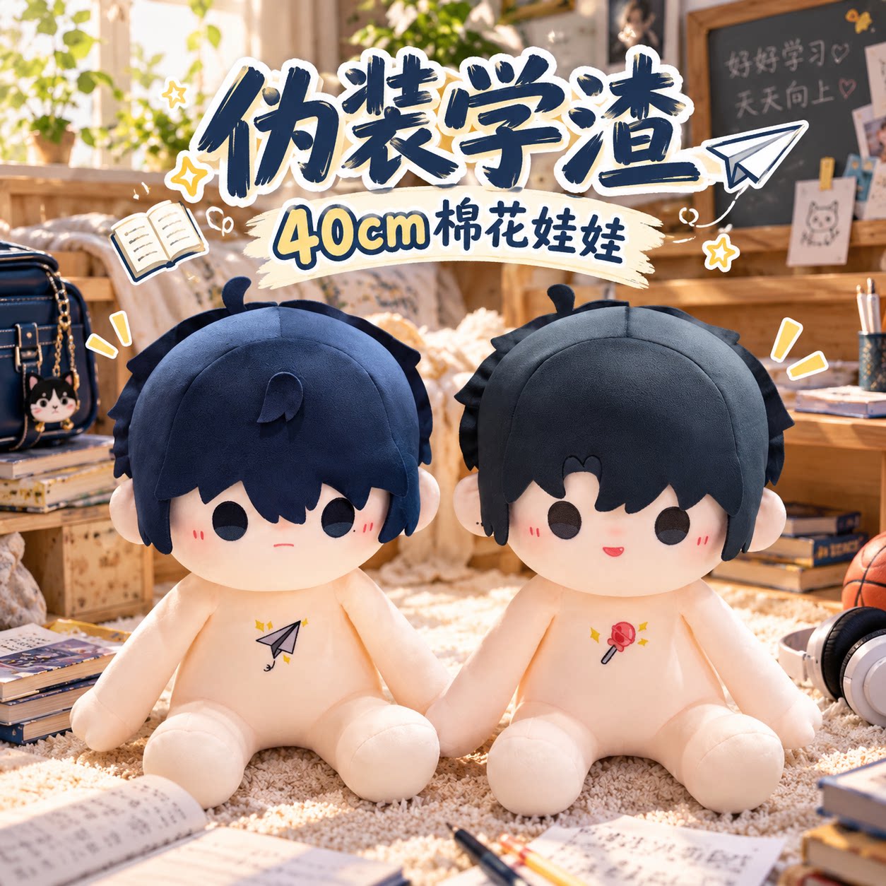 伪装学渣40cm棉花娃娃毛绒玩偶