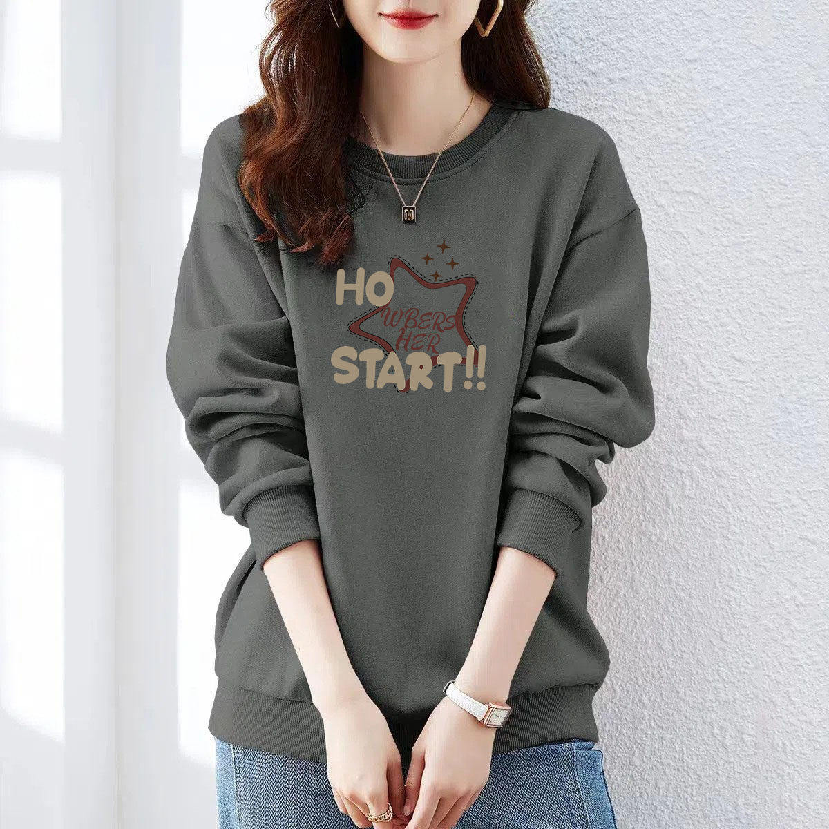 高端中山即墨洋气卫衣女春秋宽松显瘦慵懒风薄款时尚印花纯棉上衣