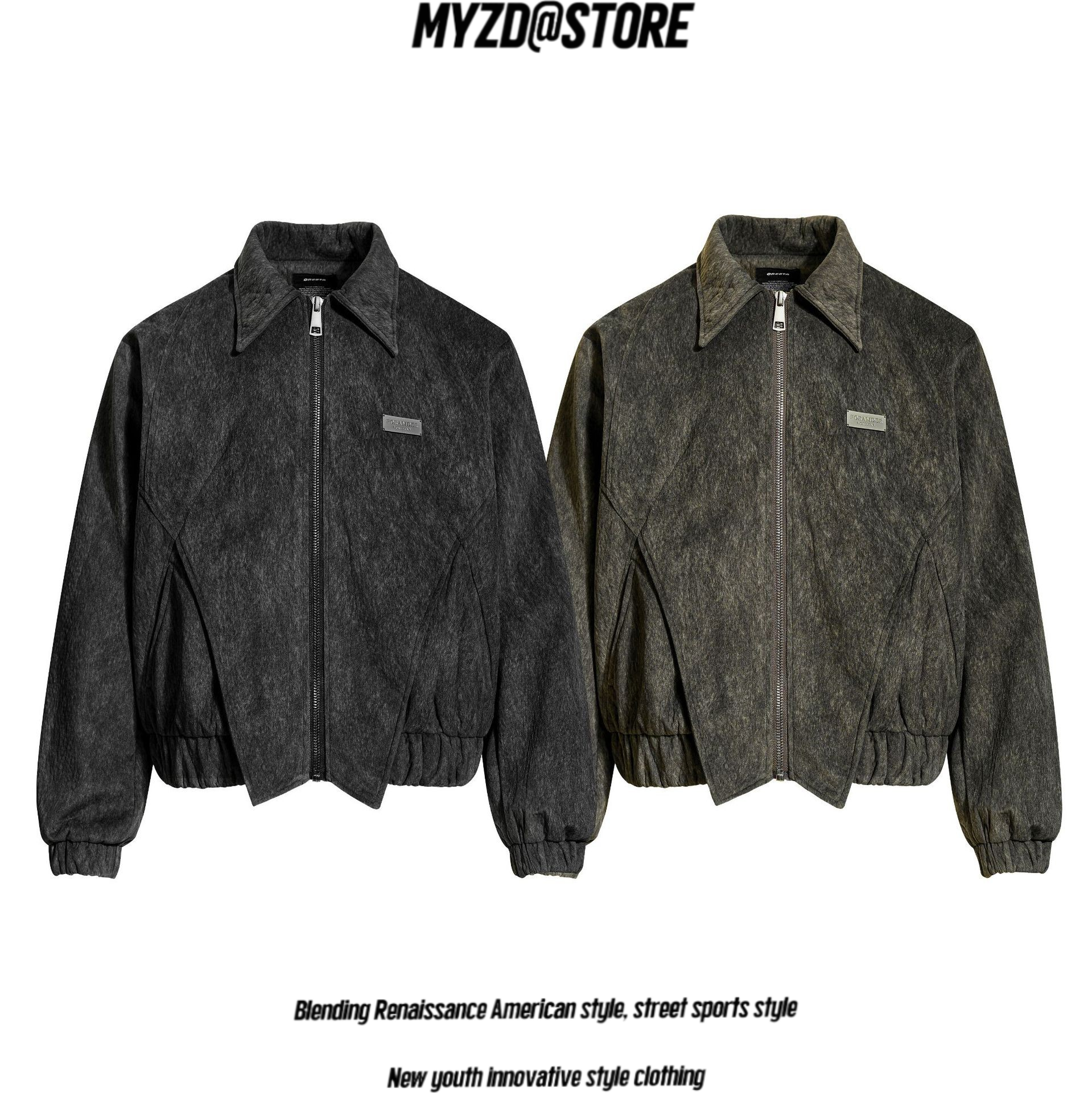 MYZD美式潮牌麂皮绒外套男女款复古vintage轻奢潮牌短宽休闲夹克