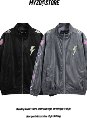 MYZD高街复古秋冬丝绒夹克刺绣美式夹克外套高街男女绒面潮牌夹克