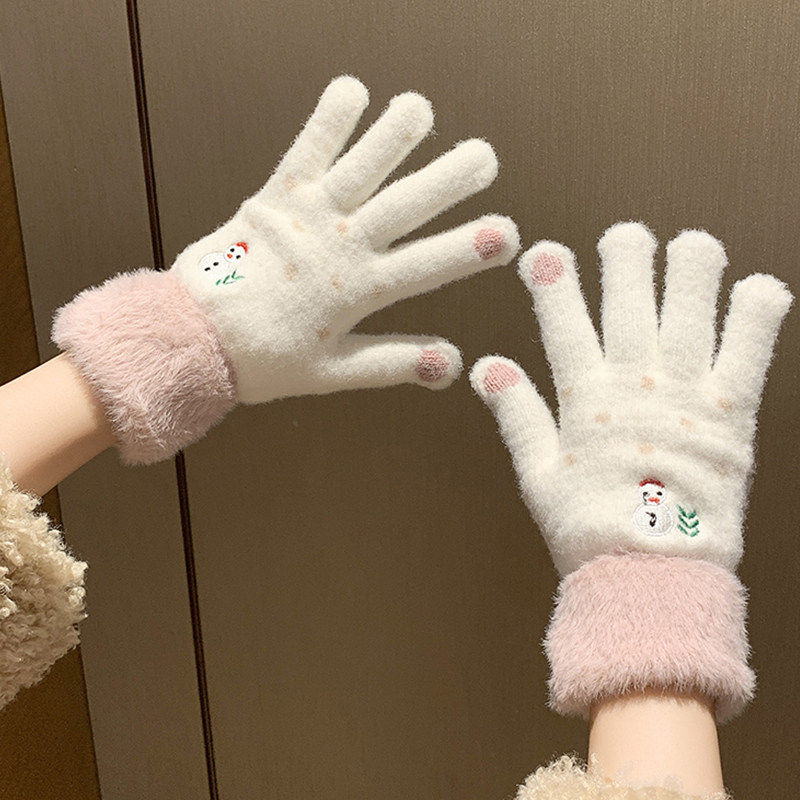 手套秋冬季女可爱骑行保暖加绒加厚防寒学生毛线秋冬天可触屏手套