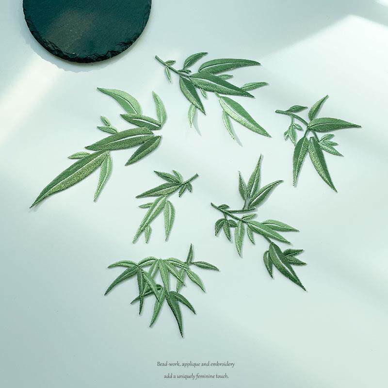 夏季薄款补丁贴竹子刺绣布贴中国风汉服背胶熨烫DIY手工装饰绣片