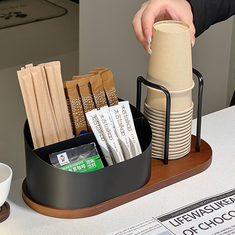 纸杯架取杯器吸管收纳盒桌面咖啡角布置水杯放置一次性杯子置物架
