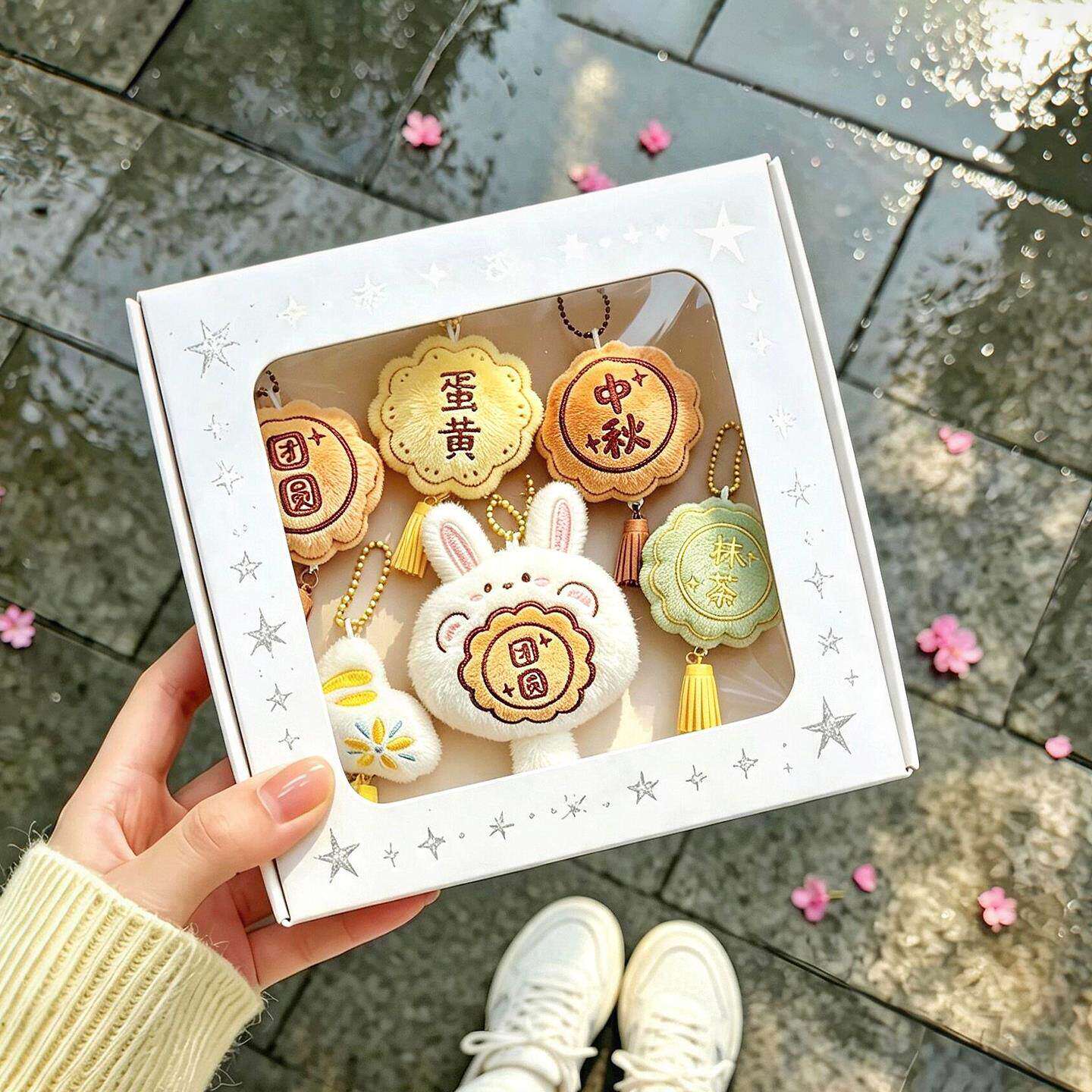 中秋节月饼包挂件可爱毛绒玩偶钥匙扣创意节庆装饰品书包挂饰礼物