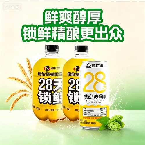 德伦堡28天精酿原浆锁鲜小麦白啤啤酒1.35L4桶