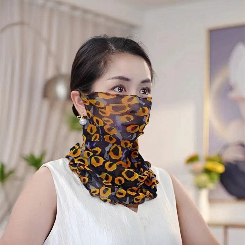 新款韩版女士围巾口罩时尚百搭全脸护颈脖套薄款纱巾夏天防晒面罩