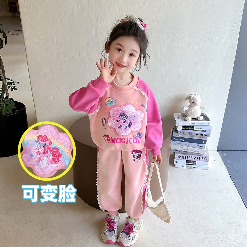 儿.童正版小马宝莉变脸卫衣套装春秋季女宝宝变色亮片两件套纯棉6